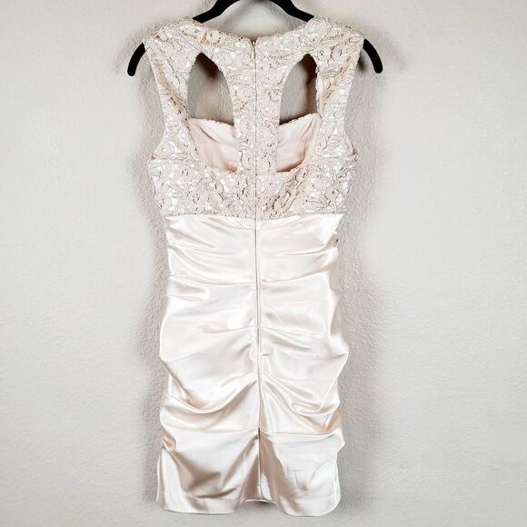 Hailey Laced Ruched Mini Sleeveless Satin Cut-out Back Cocktail Dress NWT 4 - Picture 4 of 11